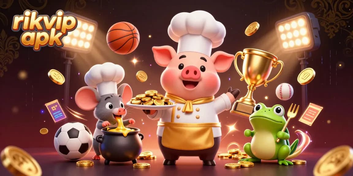 Experience thrilling action with rikvip apk featuring a vibrant casino scene with gold coins and sports elements.