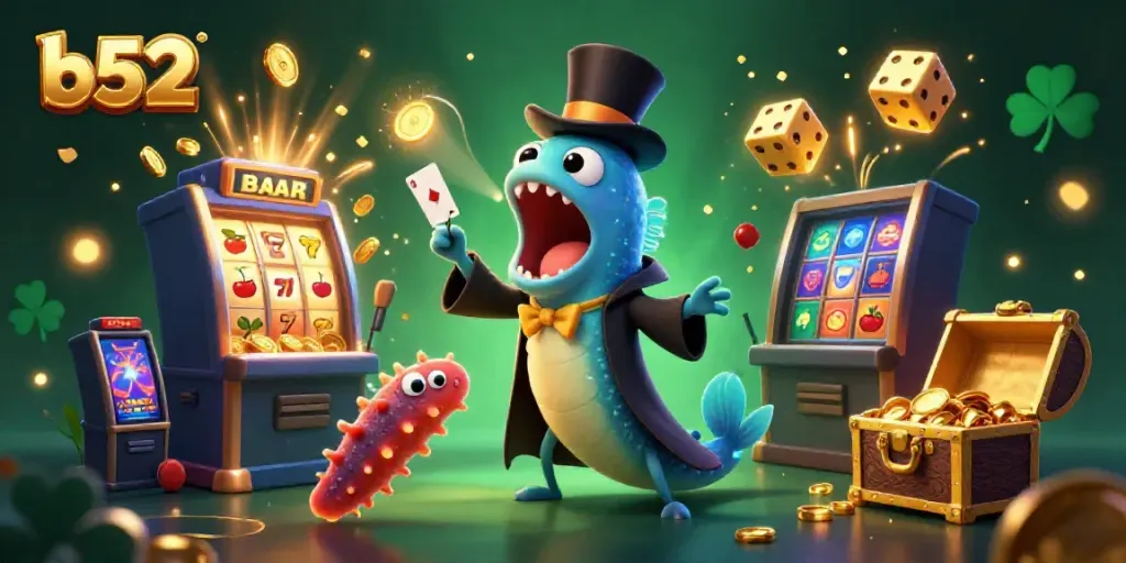 Experience thrilling b52 gameplay with vibrant characters and dynamic casino elements in this engaging illustration.