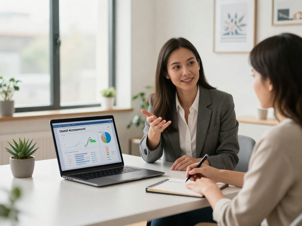 Client discussing debt consolidation Canada benefits with financial advisor in a modern office setting