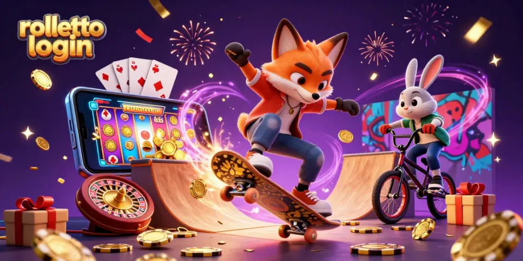 Experience rolletto login with vibrant gaming energy in this dynamic casino illustration.