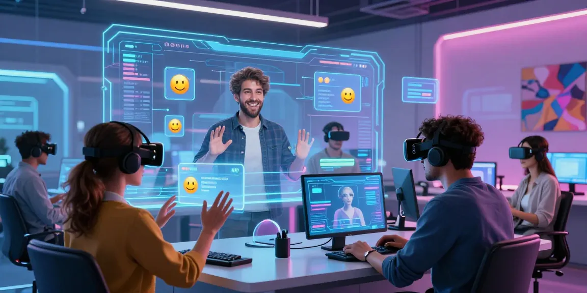 Engaging avatars in an AI porn chat within a futuristic virtual space.