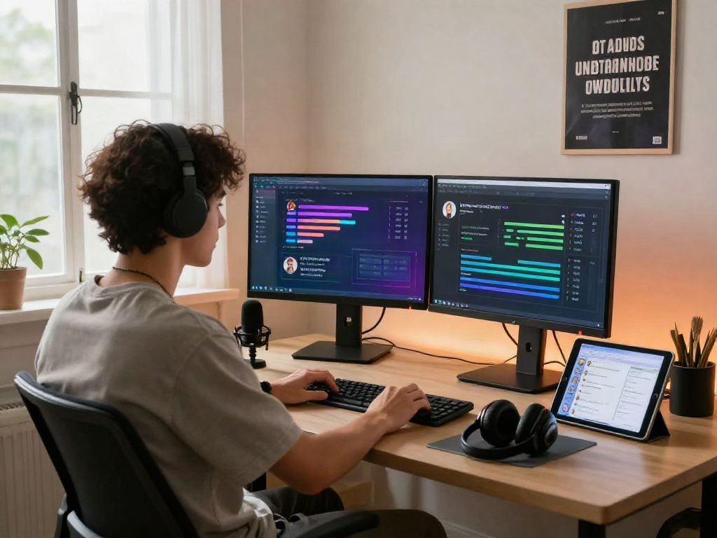 Engaging AI porn chat setup showcasing technology and a modern workspace.
