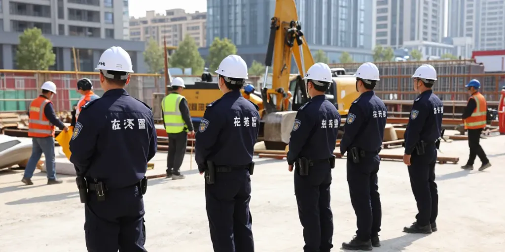 Construction Site Security professionals ensuring safety at a bustling site, showcasing local business trust.