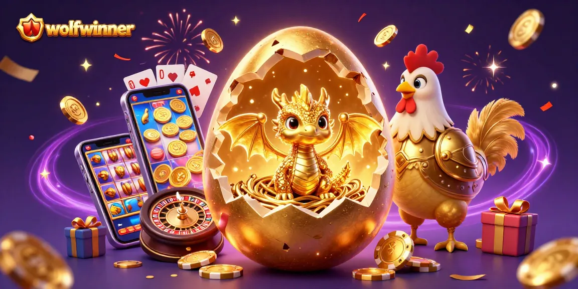 Experience the magic of wolfwinner with a gold dragon among poker chips and dazzling casino elements.