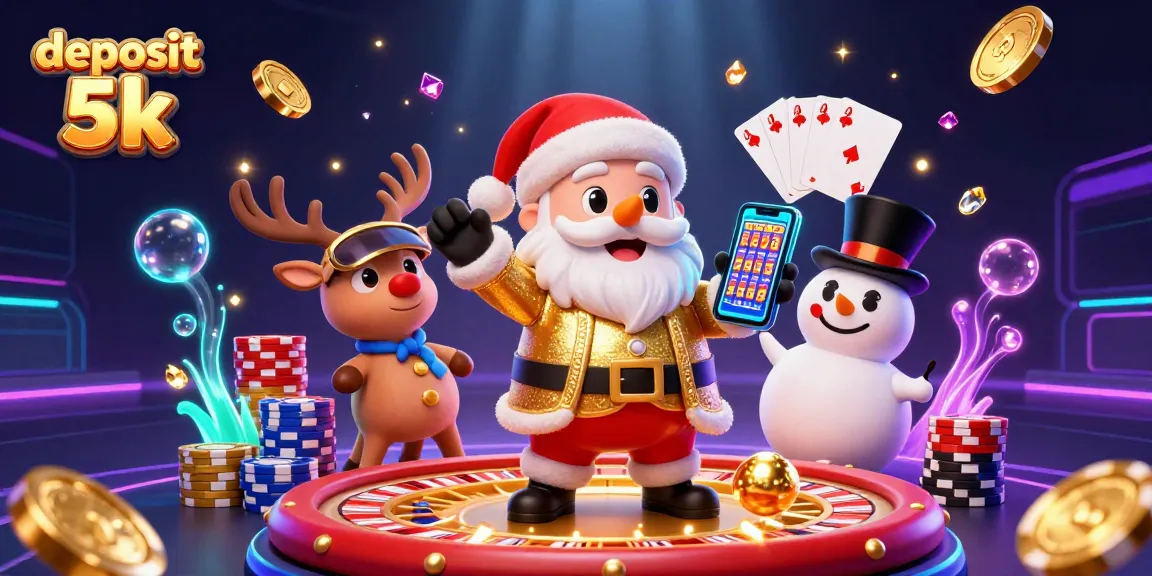 Experience the excitement of deposit 5k slots with a festive Santa, reindeer dealer, and fun casino elements.